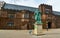 PRINCETON, NJ USA - NOVENBER 12, 2019: View of the facade of East Pyne Building and a statue of Princeton University President