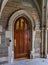 PRINCETON, USA - NOVEMBER 12, 2019: Holder Hall, antique wooden doors with forged metal hinges at the Princeton University