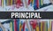 Principal with School supplies on blackboard Background. principal text on blackboard with school items and elements. Back to