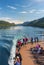 Principe Channel, BC, Canada - September 13, 2018: Cruise ship passengers viewing beautiful scenery of the Inside