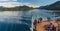 Principe Channel, BC, Canada - September 13, 2018: Cruise ship passengers viewing beautiful scenery of the Inside