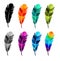 Print art concept colorful design tattoo black feather flying birds swallows silhouette. Vector illustration fly magical pen write