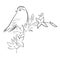 Print bird on spring flower sketch one line draw vector illustration
