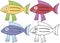 Print cartoon doodle fish color set hand draw monster happy