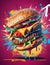 print colorful graffiti stuffed hamburger , generated by AI.