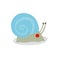 Print. Cute snail. Insect. Cheerful cute snail. Funny cartoon character. blue snail