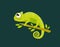 Print. Cute vector chameleon. Little cartoon chameleon on a branch. Tropical animal. Cartoon character.
