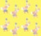 Print for fabric with fairy duck on yellow background. Vector