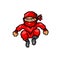 Print Pixel Art Ninja Character . Cartoon Red Ninja 8 Bit , Classic Illustration