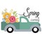 Print Print Art Vector illustration. Spring is coming. Cute truck car with flowers.