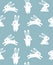 Print. Seamless Christmas background with rabbits. Blue Christmas pattern.