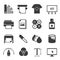 Print shop black and white glyph icons set