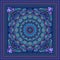 Print for a square silk scarf with a magnificent mandala, bluebells flowers and a decorative frame