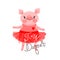 Print, t-shirt design with sweet piglet dancing and the inscription Tiny Dancer. Pig in a ballet skirt. Vector