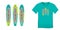 Print on t-shirt graphics art design, Paddle board, inflatable surf, surfboard colored, isolated on background blank