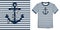 Print on t-shirt graphics design, motive image shirt sailor stripes with anchor and rope, isolated on background