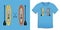 Print on t-shirt graphics design, Paddle board and surfboard, isolated on blue background