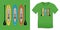 Print on t-shirt graphics design, Paddle board and surfboard, isolated on green background
