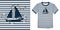 Print on t-shirt graphics design, sailing boat with rope, nautical motive image shirt sailor stripes, isolated on background