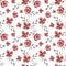 Print textile seamless frame card roses composition of flowers pattern leaves flowers red small  watercolor handt