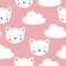 Print. Vector background with cartoon cats. Muzzle cat. Pattern for kids. Kitten