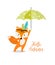 Print. Vector cartoon chanterelle with umbrella.