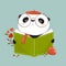 Print. Vector cartoon panda reading. Panda is learning. Cute panda with glasses. Panda with a book in his hands. Student, writer.