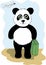 Print. Vector illustration. A panda with a green suitcase goes on vacation. June.