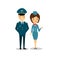 Print. Vector pilot and stewardess. cartoon airplane commander