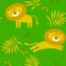 Print. Vector seamless tropical background with lion. Cartoon lion. African animal.