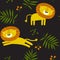 Print. Vector seamless tropical background with lion. Cartoon lion. African animal.