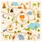 Print. Vector tropical maze with animals in safari park. Cartoon tropical animals.