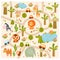 Print. Vector tropical maze with animals in safari park. Cartoon tropical animals.