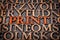 Print word abstract in wood type