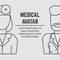 PrintA square vector image with male and female avatars of medical workers. A vector template for the medical poster or flyer