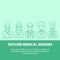 PrintA square vector image with outline medical avatars: a therapist, a doctor, a surgeon, an otolaryngologist and a nurse for a h