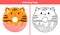 Printable coloring page for kids with sweet tiger or red cat shape donut with icing and chocolate in cartoon style, game