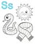 Printable coloring page for kindergarten and preschool. Card for study English. Vector coloring book alphabet. Letter S. scarf,