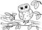 Printable coloring page outline of cute cartoon owl sitting on a tree branch. Vector image. Coloring book of forest wild animals