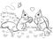 Printable coloring page outline of cute cartoon squirrels in love in a clearing. Vector image. Coloring book of forest wild