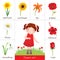 Printable flash card for flowers and little girl smelling flower