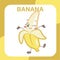 printable flashcard tropical fruits for kids. Learning about fruits name flashcard. kawaii banana flashcard for children