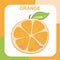printable flashcard tropical fruits for kids. Learning about fruits name flashcard. kawaii design orange flashcard for kids