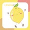 printable flashcard tropical fruits for kids. Learning about fruits name flashcard. kawaii lemon flashcard for children
