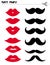 Printable Photo Booth Vector Props Set. Red Lips and Black Moustache. DIY.