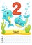 Printable worksheet for kindergarten and preschool. We train to write numbers. Mathe exercises. Bright figures on a marine backgro