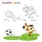 PrintColoring page. A cheerful dog runs across the field for a soccer ball.