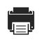 Printer bold black silhouette icon isolated on white. PC peripheral equipment pictogram.