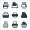 printer and fax line icons. linear set. quality vector line set such as inkjet, paper printer, printer, computer paper print tool