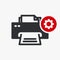 Printer icon, technology icon with settings sign. Printer icon and customize, setup, manage, process symbol